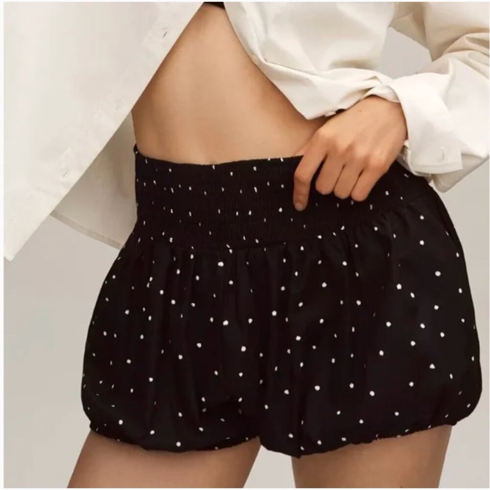 NWT Anthropologie | Maeve | Black Polka Dot Smocked Bloomer High Rise Short, M